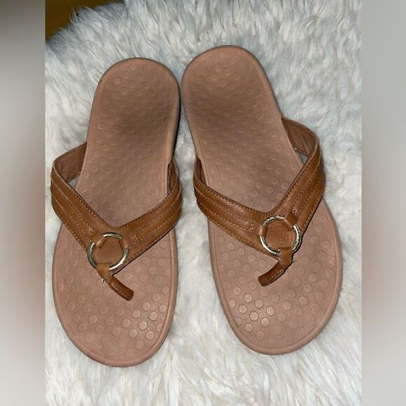 Vionic Tide Aloe Leather Toe Post Flip Flop Sandals Size 8 - Picture 3 of 7